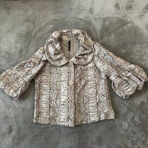 IC By Connie K Artsy Lace Satin Jacket Cardigan Ruffled MEDIUM Sequins